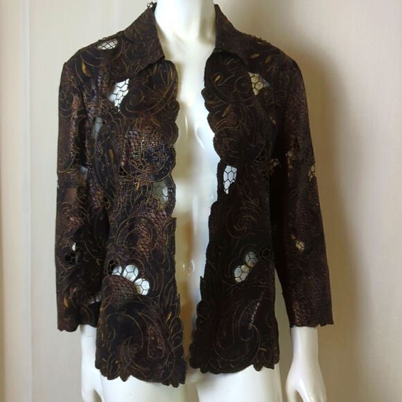 Chico's.Black and Copper Open Front Jacket Size 1 - Picture 3 of 9